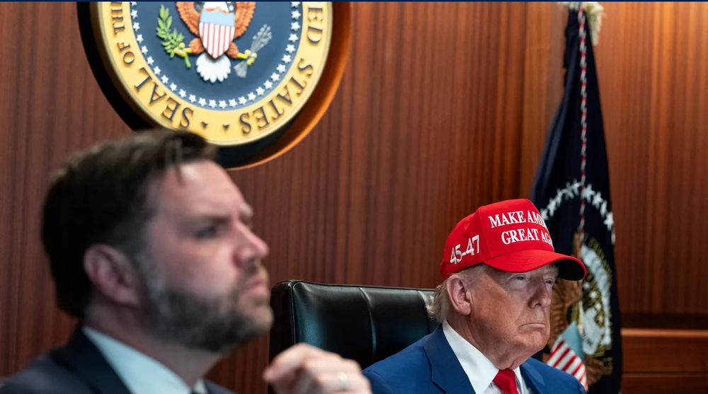 Trump wearing a MAGA hat in situation room with Ms JD Vance. 
