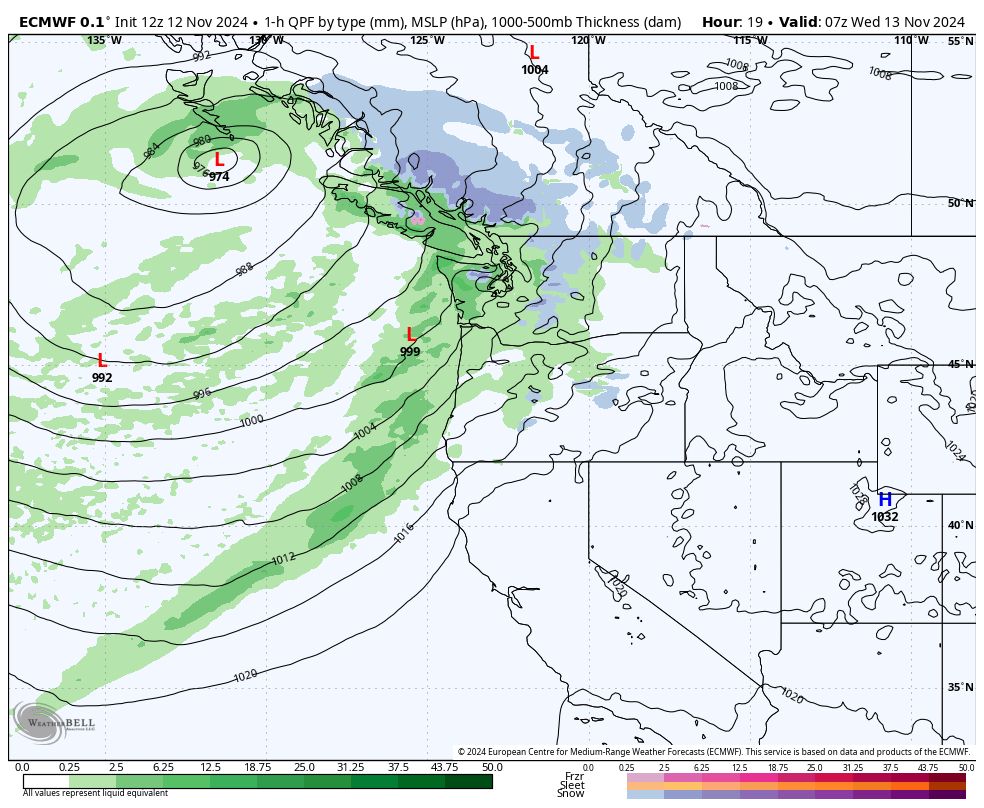 Euro Model valid 11PM, November 12. Precip parameter. 