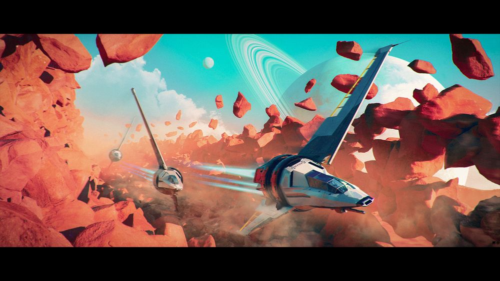 Fourth frame on four, for a sci-fi project. It focused a group of exploration ships in space or on planet grounds. 3D base and 2D overpainting and fine tuning on this one.