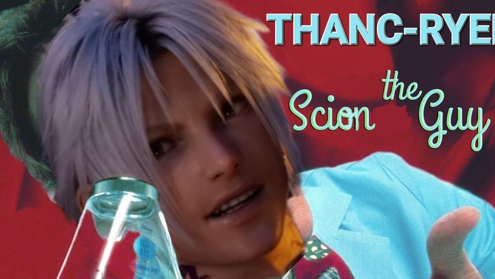 Thancred's face from Final Fantasy 14 poorly photoshopped over Bill Nye the Science Guy, words poorly edited to say "Thanc-Rye the Scion Guy"