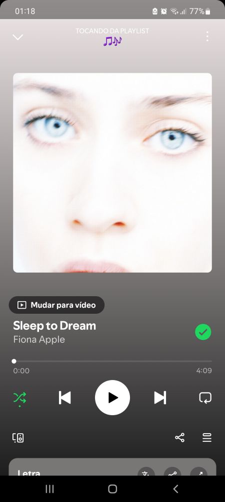 Print do spotify com a música Sleep to Dream da Fiona Apple