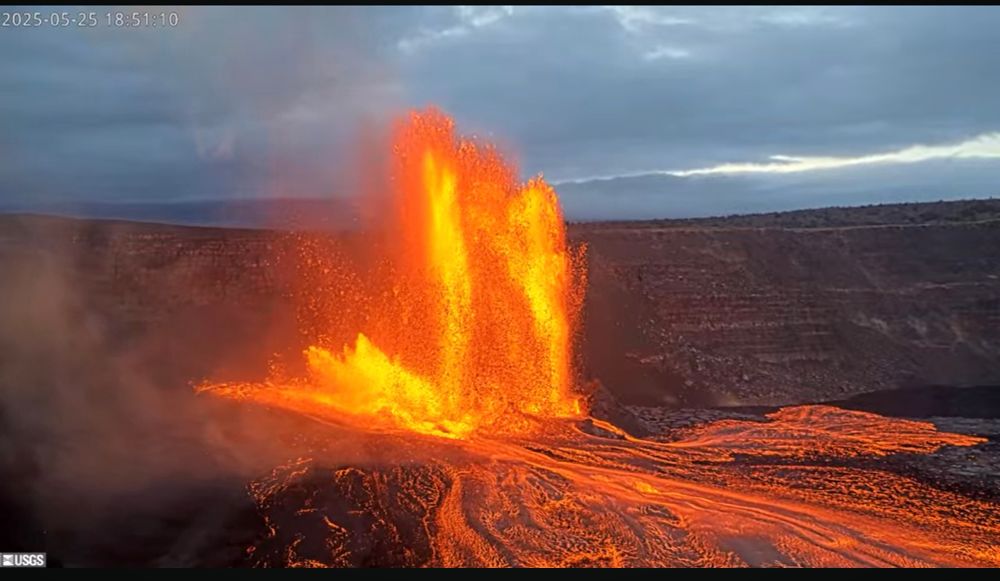 An erupting volcano. 