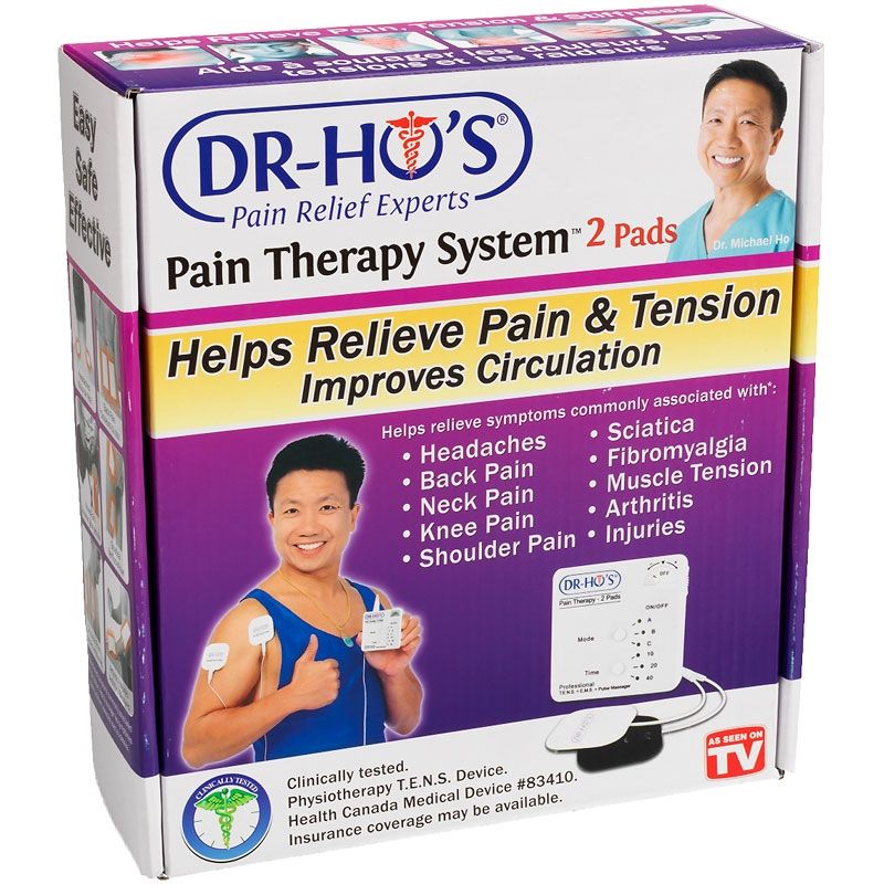 Dr. Ho's pain therapy system consists of two battery-operated pads in a box.