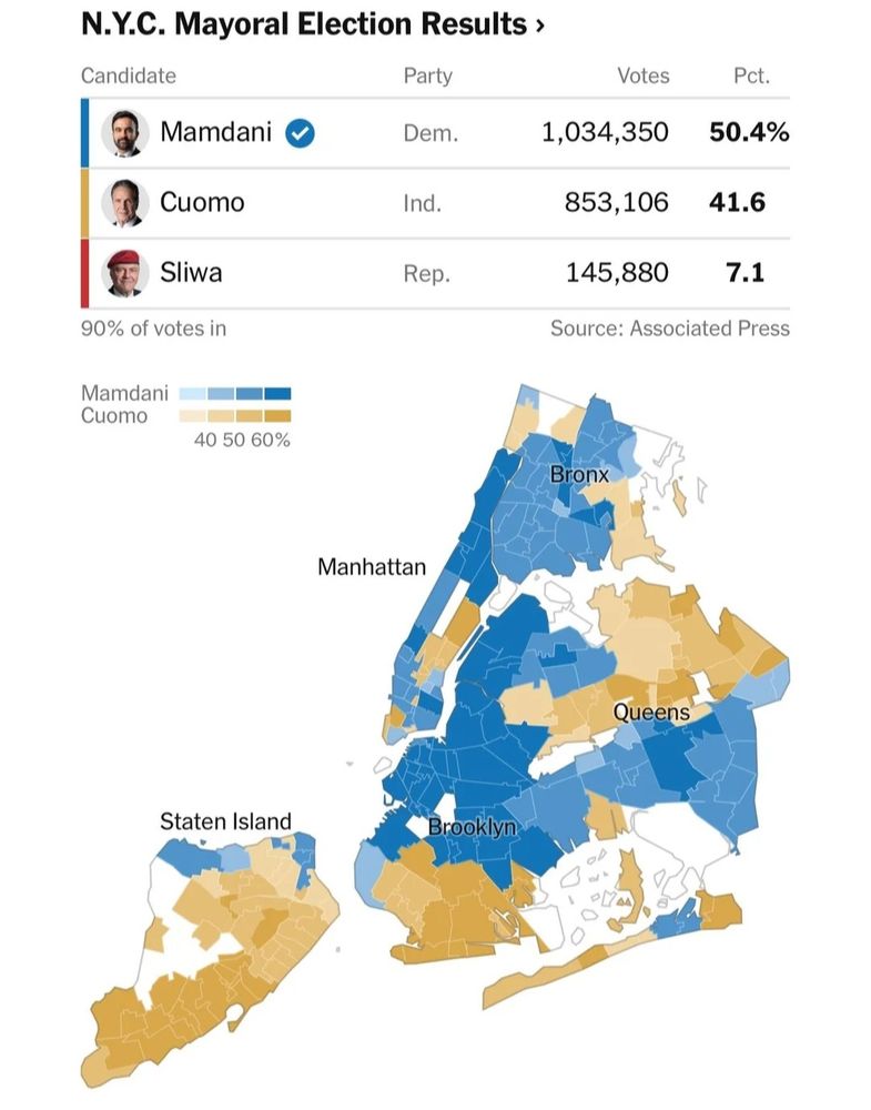 Map of New York City and mayoral vote.