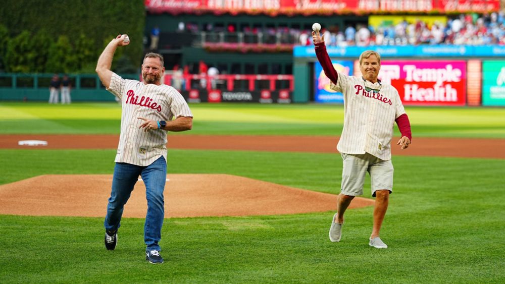 Chris Roberts and Richard Ashburn Jr. throw out tonight's ceremonial first pitch.