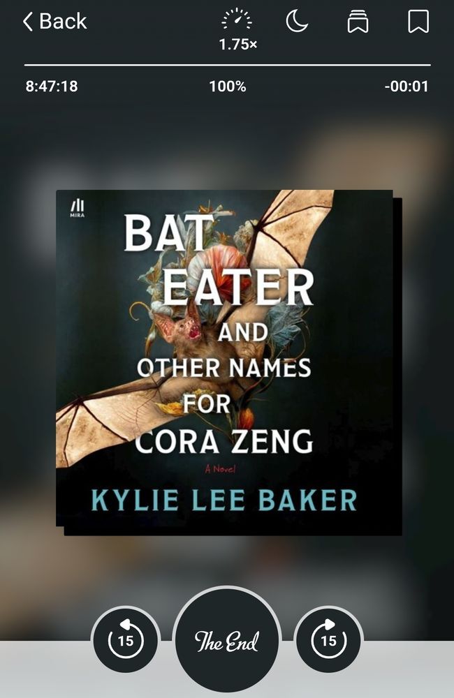 A screenshot from the libby app showing Bat Eater and Other Names for Cora Zeng by Kylie Lee Baker