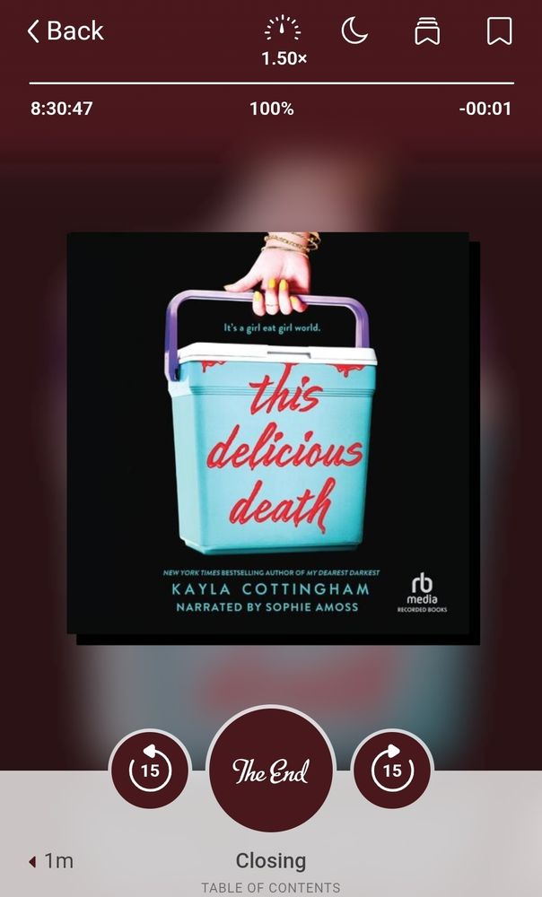 A screenshot from the libby app showing This Delicious Death by Kayla Cottingham 
