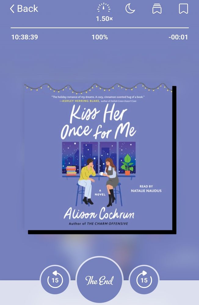 A screenshot from the libby app showing Kiss Her Once For Me by Alison Cochrun