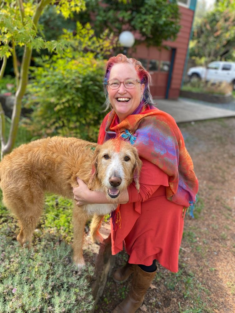Murphy, and her lucky human, all rainbowed out and ready to have fun. 