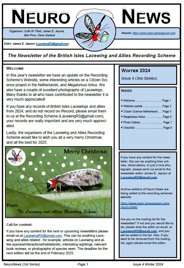 Image of the front page of the latest Lacewing and Allies Newsletter (Neuro News)