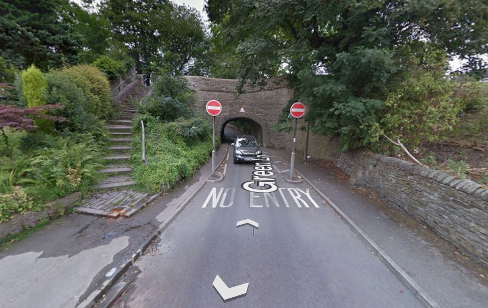 Before: narrow blind bridge under a 200 year old canal is one way only for vehicles with footways barely existing. A car takes up the full width. Cycles have no way into the town from this direction (and almost no other ‘good’ routes).
