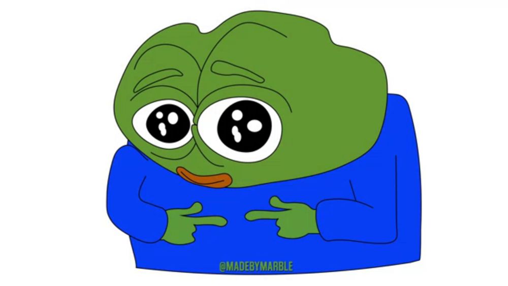 a cartoon of a green frog with big eyes wearing a blue sweater