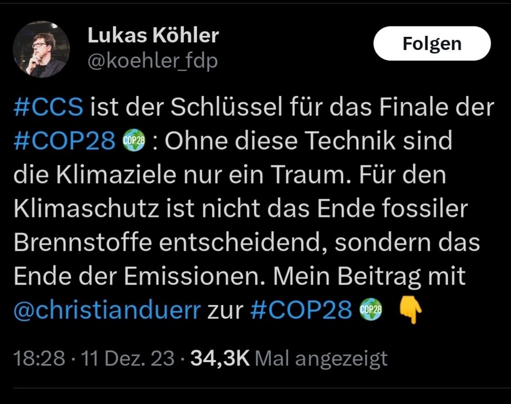 #CCS ist der Schlüssel für das Finale der #COP28   : Ohne diese Technik sind die Klimaziele nur ein Traum. Für den Klimaschutz ist nicht das Ende fossiler Brennstoffe entscheidend, sondern das Ende der Emissionen. Mein Beitrag mit @christianduerr zur #COP28