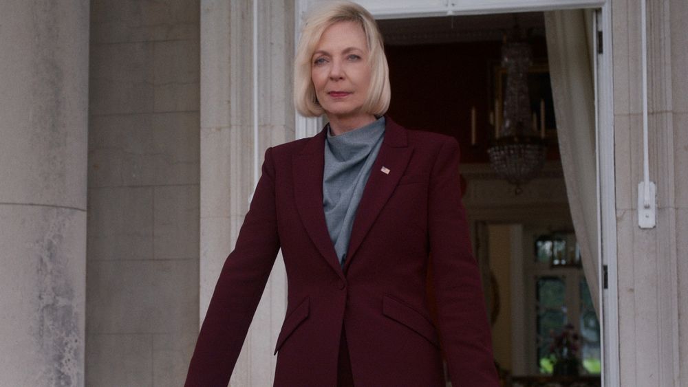 Allison Janney in a merlot suit, aging like fine wine