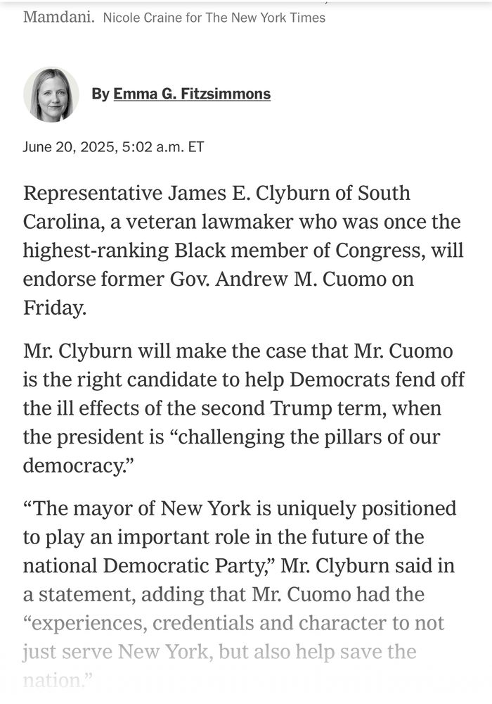 Clyburn endorses Cuomo from WAPO