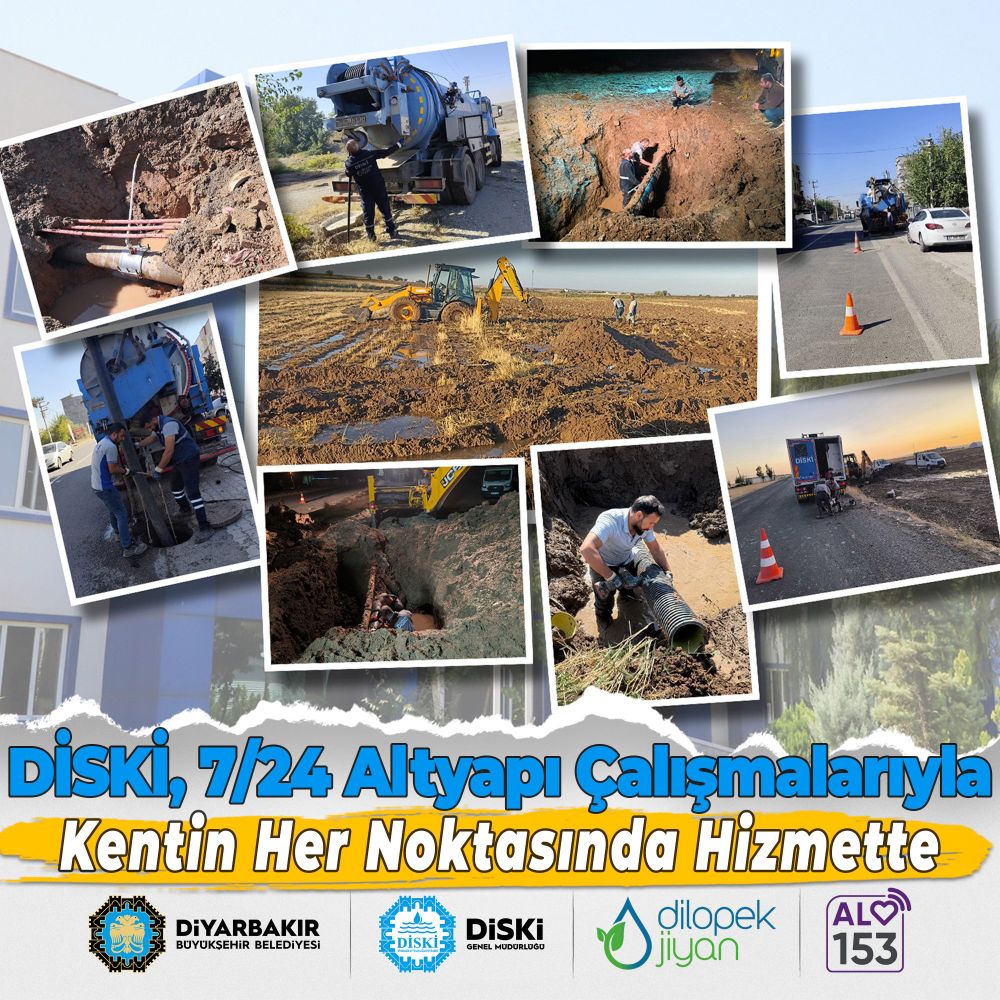 🚰⚒️ DİSKİ, 7/24 Altyapı Çalışmalarıyla Kentin Her Noktasında Hizmette

🔗 https://diski.gov.tr/haberler/diski-7-24-altyapi-calismalariyla-kentin-her-noktasinda-hizmette/

💧 Diyarbakır Büyükşehir Belediyesi DİSKİ Genel Müdürlüğü, 10–16 Ekim 2025 haftasında kent merkezi ve kırsal bölgelerde yürüttüğü altyapı, bakım ve onarım çalışmalarıyla su hizmetlerinde kesintisizliği sürdürdü.

#Amed #Diyarbakır #Diski #Av #Awk #Su #Water #Wasser 