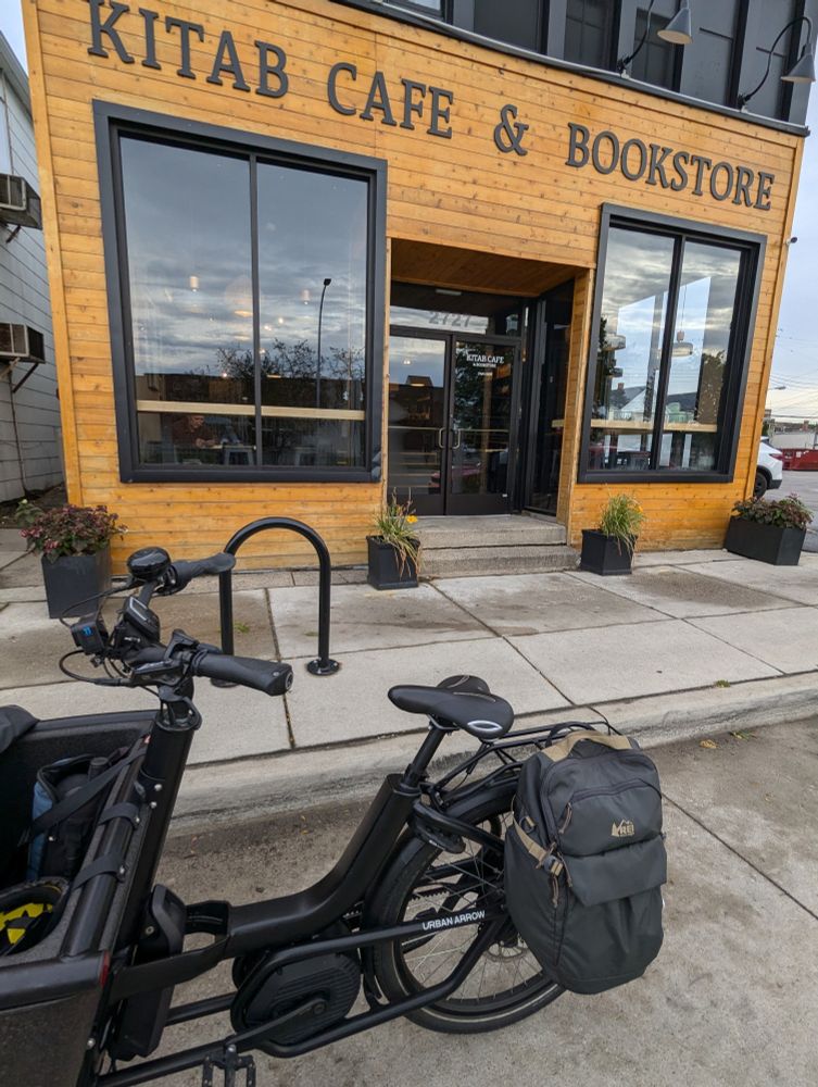cargo bike parked in front of Kitab Cafe in Hamtramck