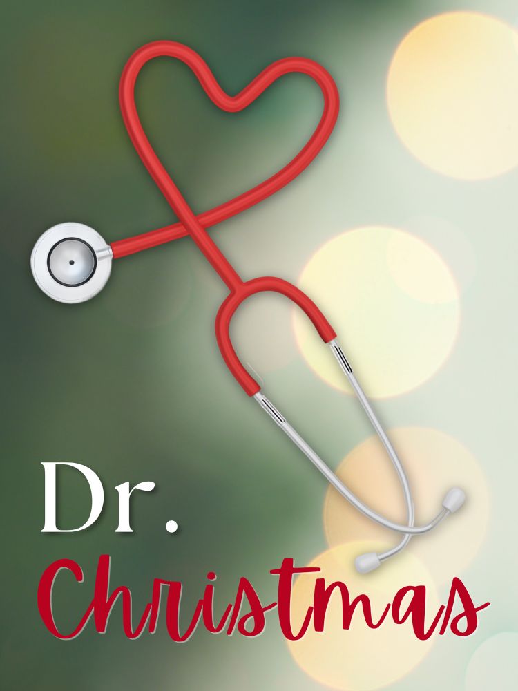 A stethoscope in the shape of a heart. Text reads: Dr. Christmas 