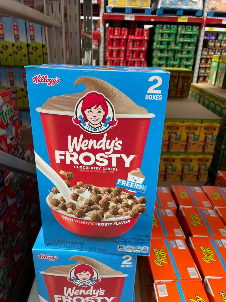 2 boxes of “Wendy’s Frosty” chocolately cereal