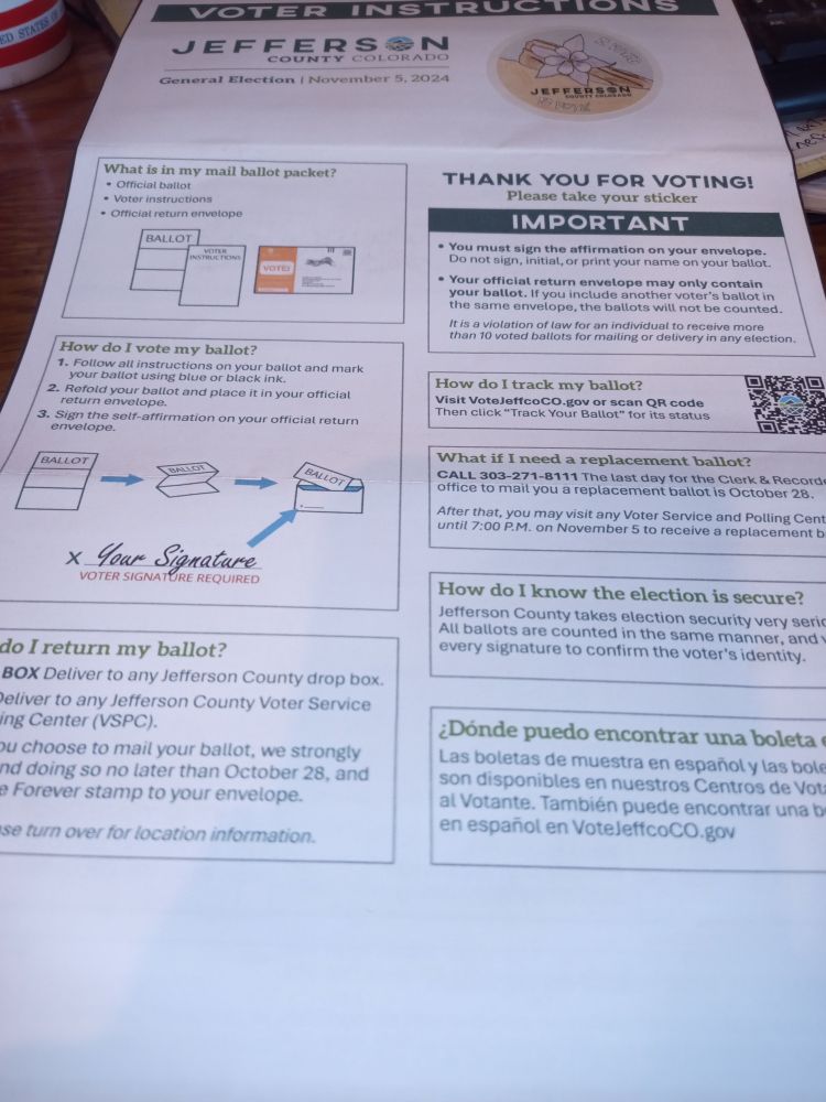 the cover sheet/instructions for my ballot. 