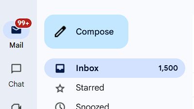 Screenshot showing 1,500 unread emails in my inbox