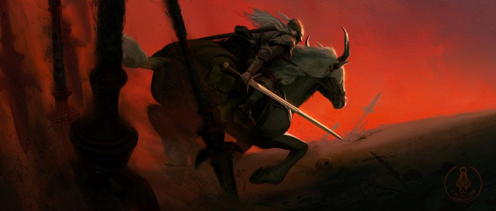 Tarnished riding Torrent trying to outrun a barrage of large spears 