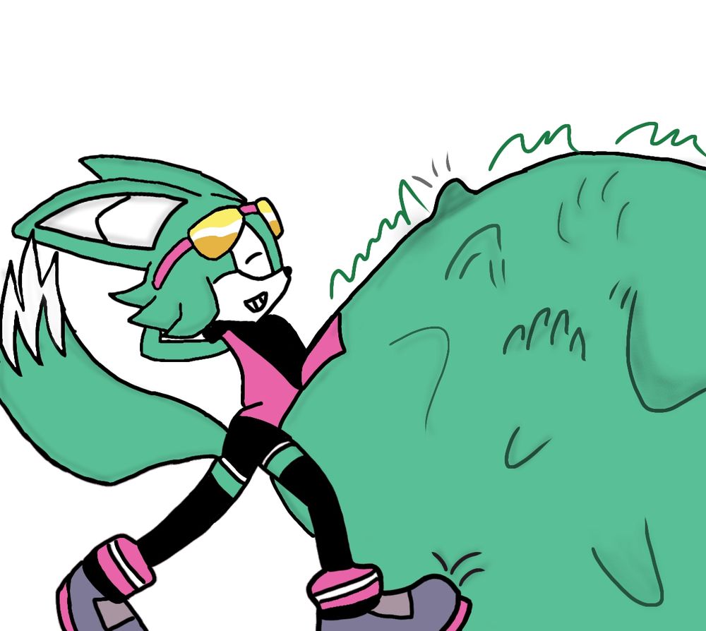 Sonar the Fennec from the Archie Sonic comics with a large vore belly filled with people. She's laid back, relaxed as she walks with the large jutting out midsection.