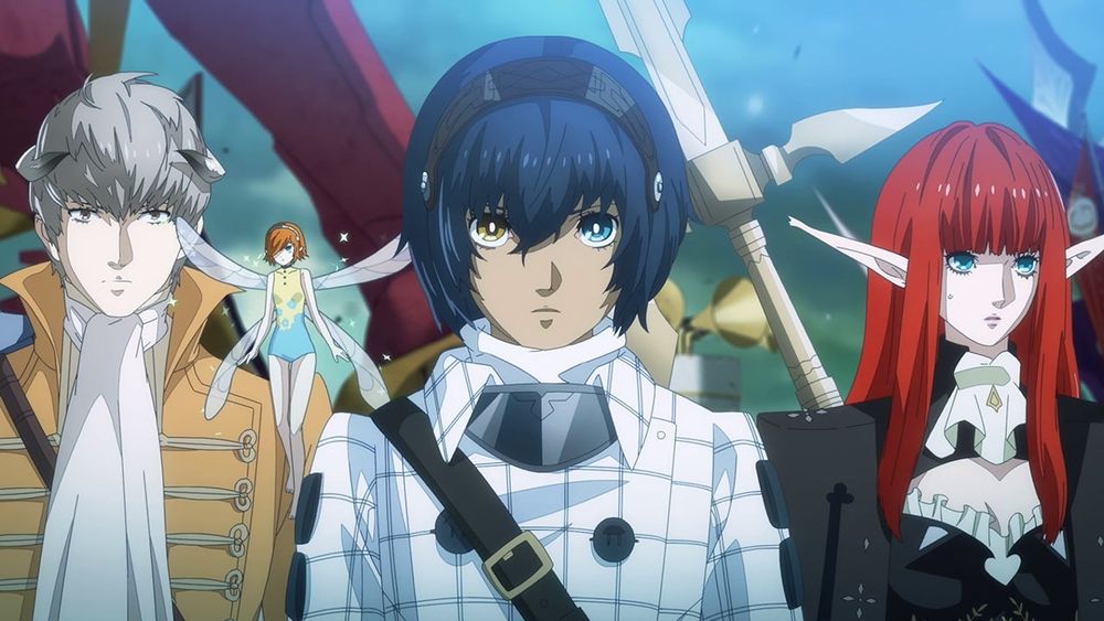 Strohl, Will the main protagonist, Hülkenberg and Gallica the fairy looking determinedly into the distance