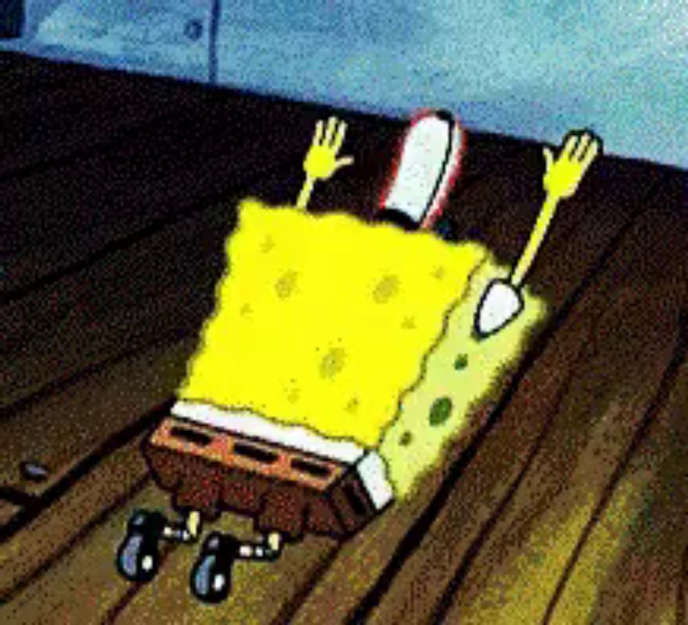 a cartoon of spongebob laying on the ground