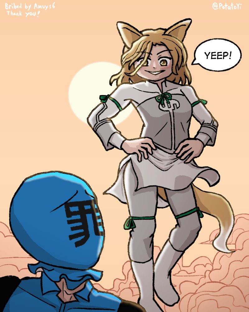 Tsukasa Kudamaki in Viltrumite outfit and a Sin Sack Invincible
she says "Yeep!"