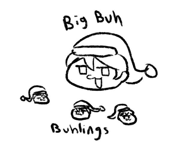 big head of Doremy Sweet from Touhou Project titled Big Buh
and smaller Doremy Sweet heads called Buhlings