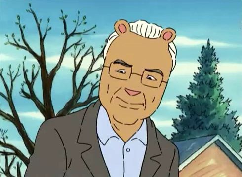 A horrifying Island of Dr. Moreau man-animal of Frank Gehry from the PBS cartoon Arthur.