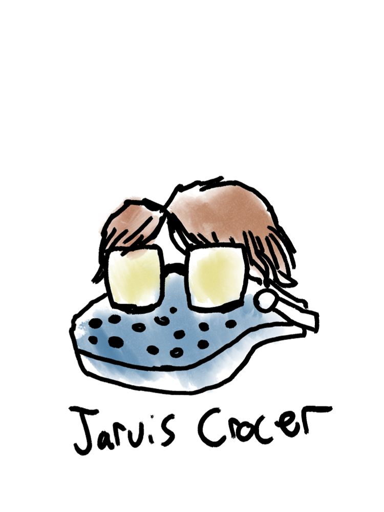 A croc wearing obnoxious glasses captioned ‘Jarvis Crocer’