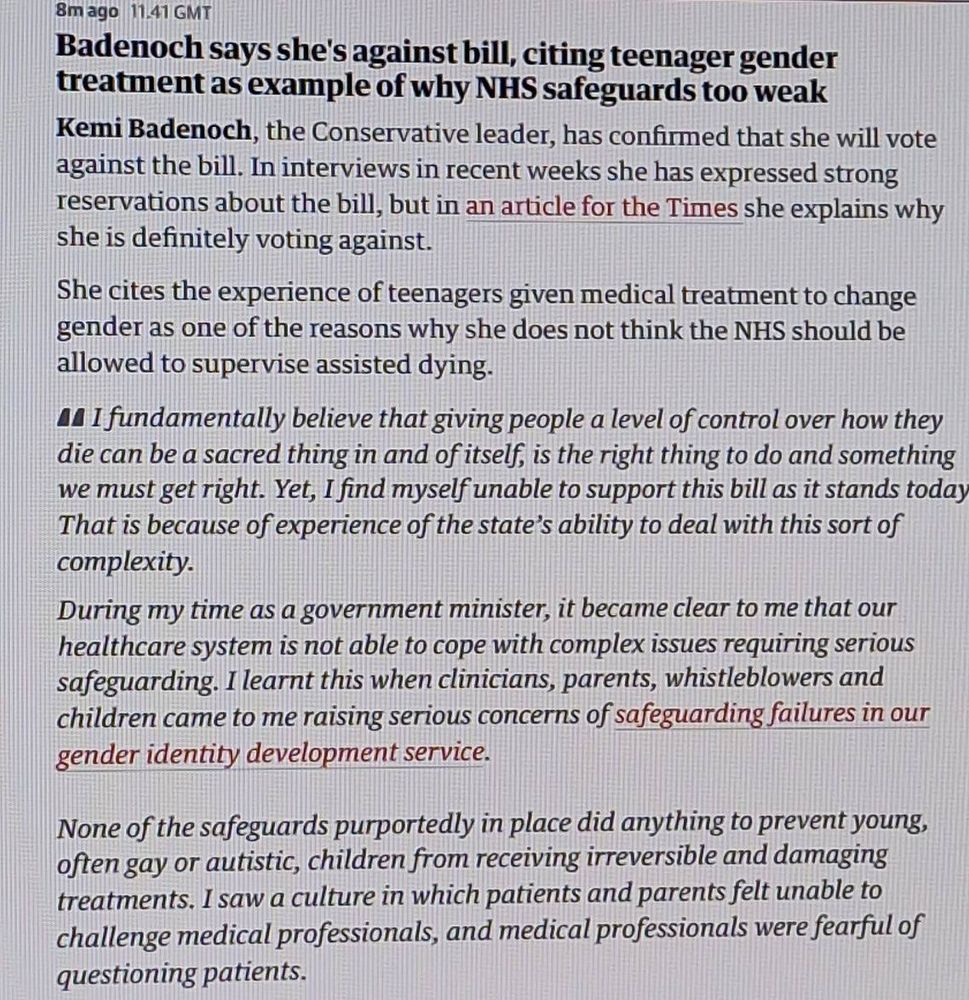 An article from the Guardian stating Kemi Badenoch's transphobic filth she spilled to the Times to try and further her political agenda.
