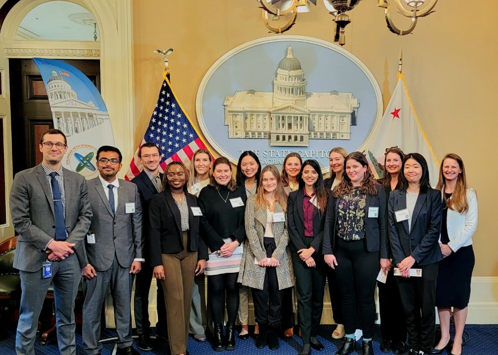 In partnership with California Lieutenant Governor Eleni Kounalakis, the Science Translators Showcase featured 13 graduate students and postdoctoral fellows in the California State Capitol for an afternoon of sharing their research with policymakers on February 5, 2025.