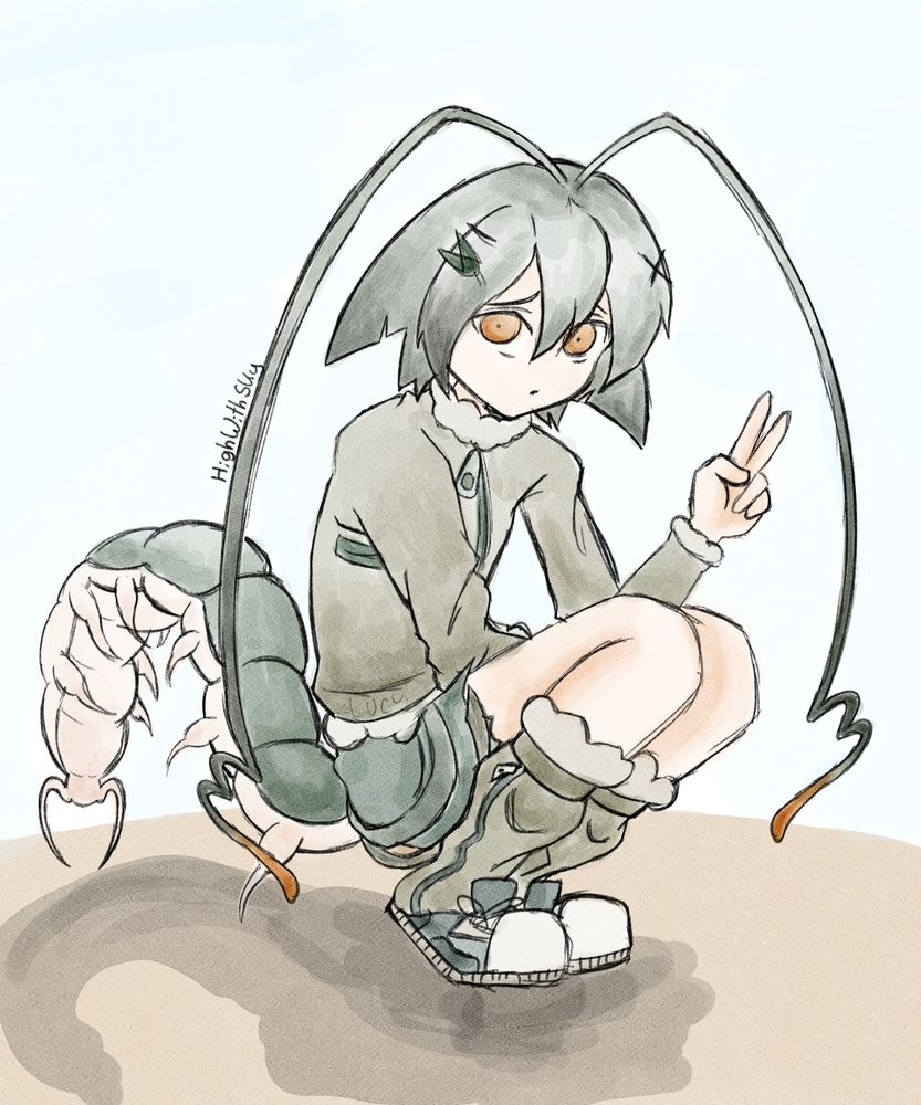 A green themed centepeed girl squatting and throwing the piece signs