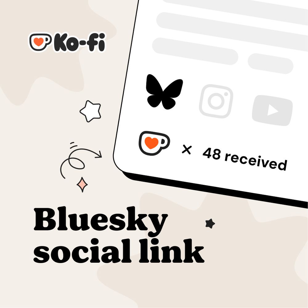A white text box, with a black version of Bluesky's butterfly logo. The words "Bluesky social link" are in bold black font.