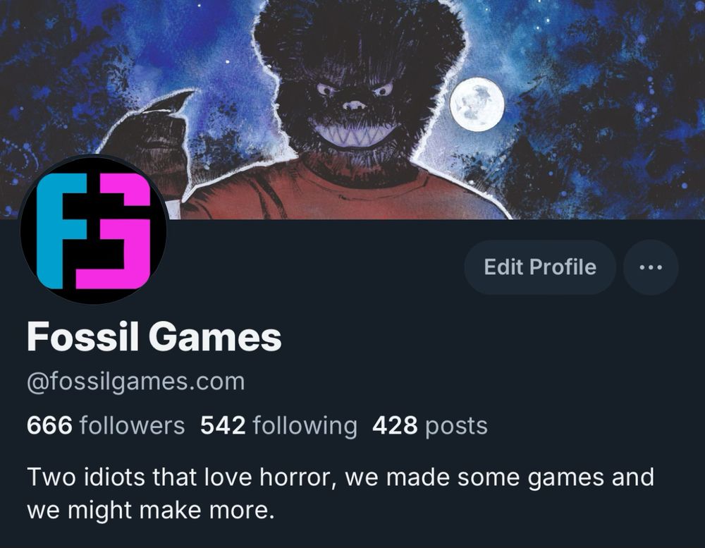 A screenshot of the fossil games blue sky profile showing 666 followers
