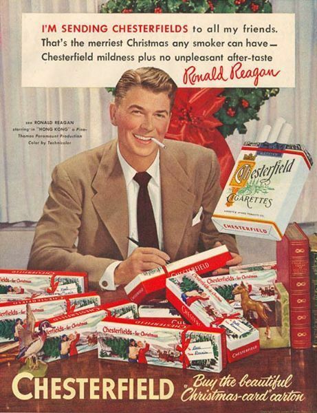 a 50s-era Chesterfield cigarettes ad featuring Ronald Reagan
