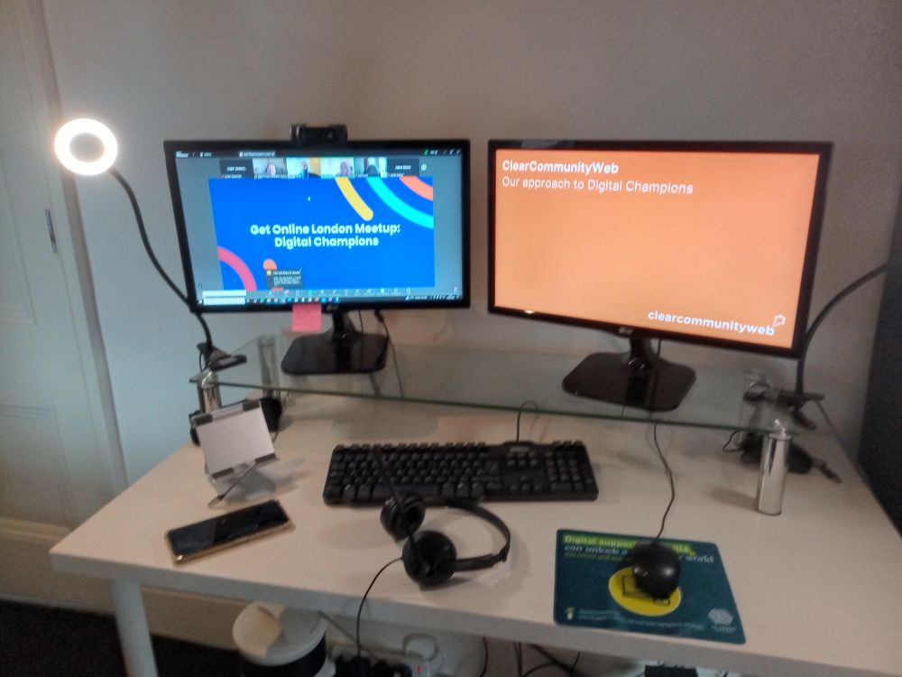 Computers set up ready to do a Zoom presentation