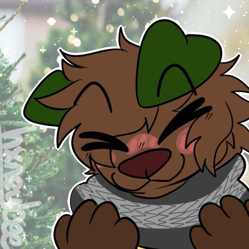 Star (a labrador retriever furry) blushing while bundled up in a gray scarf.