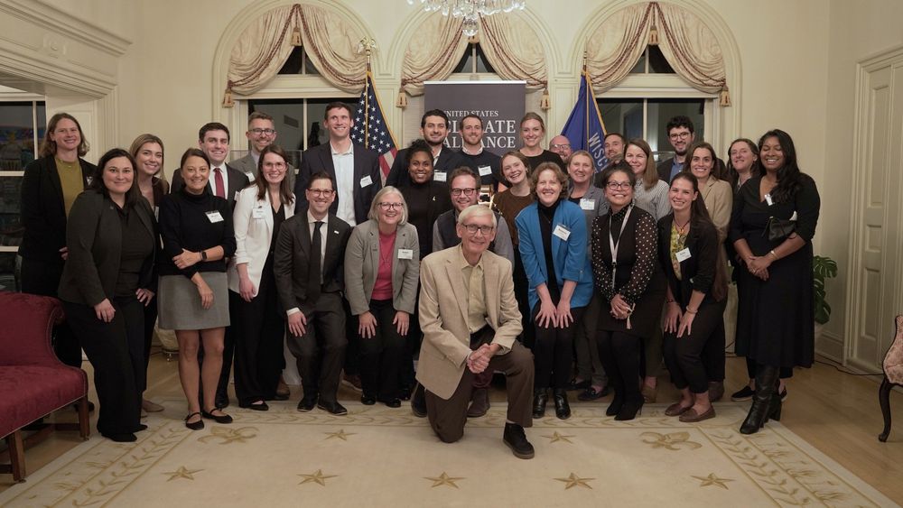 Wisconsin Governor and Alliance co-chair Tony Evers with U.S. Climate Alliance governors' office representatives in Madison, Wisconsin.