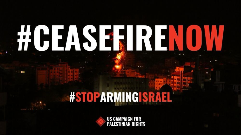 It’s a picture of Gazza being attacked act the word say #Cease-fireNow #stop arming Israel it is from the US campaign for Palestinian rates