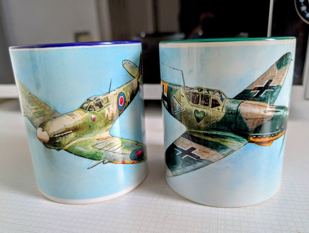 Spitfire mug and Bf.109 mug - Dawn Monks Military Art 