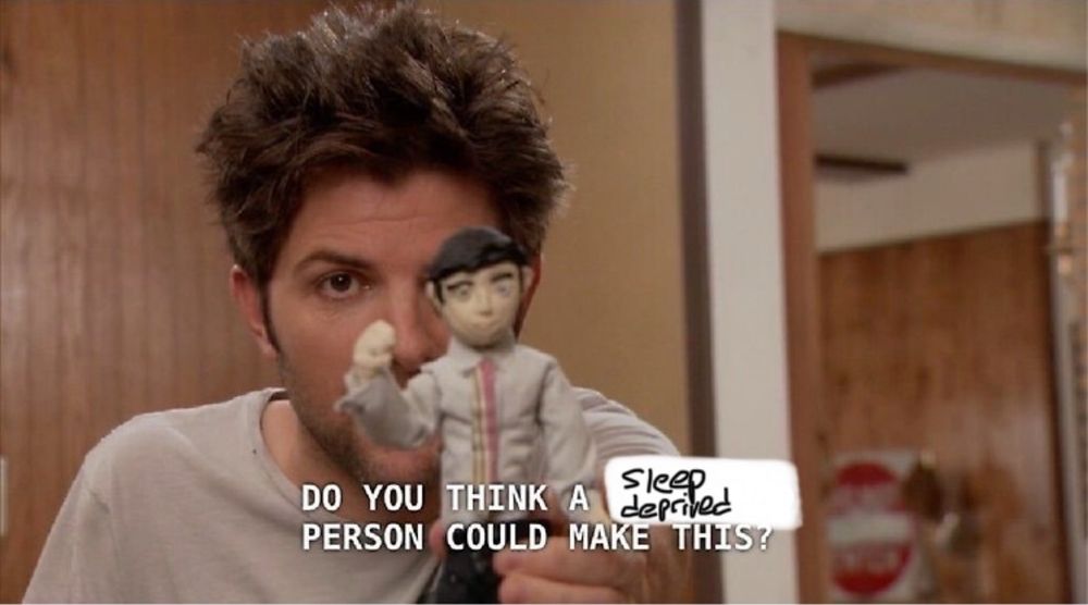 Parks and Rec meme: do you think a sleep deprived person could make this?