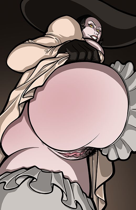 Low angle view of Lady Dimitrescu's ass and pussy as she prepares to sit on the viewer's face