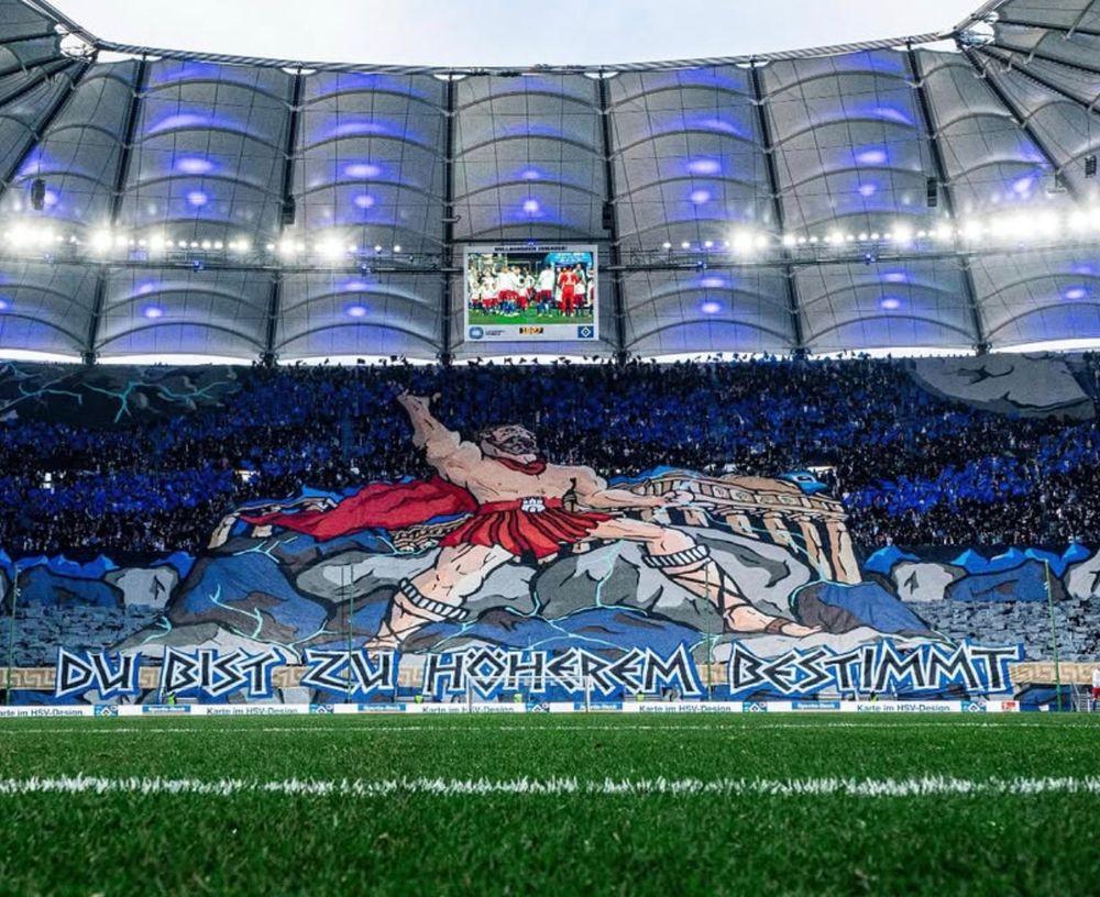 hsv choreo zum heutigen spiel "zu höherem bestimmt" mit irgendnem okf dude als choreoelement