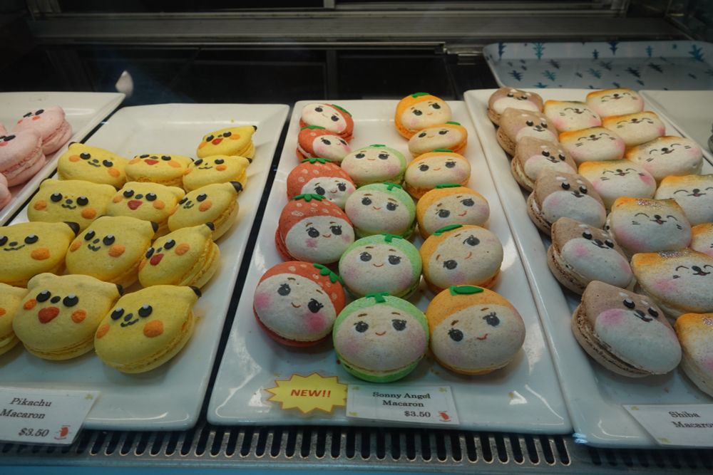 Macrons with little faces on them, very colorful!