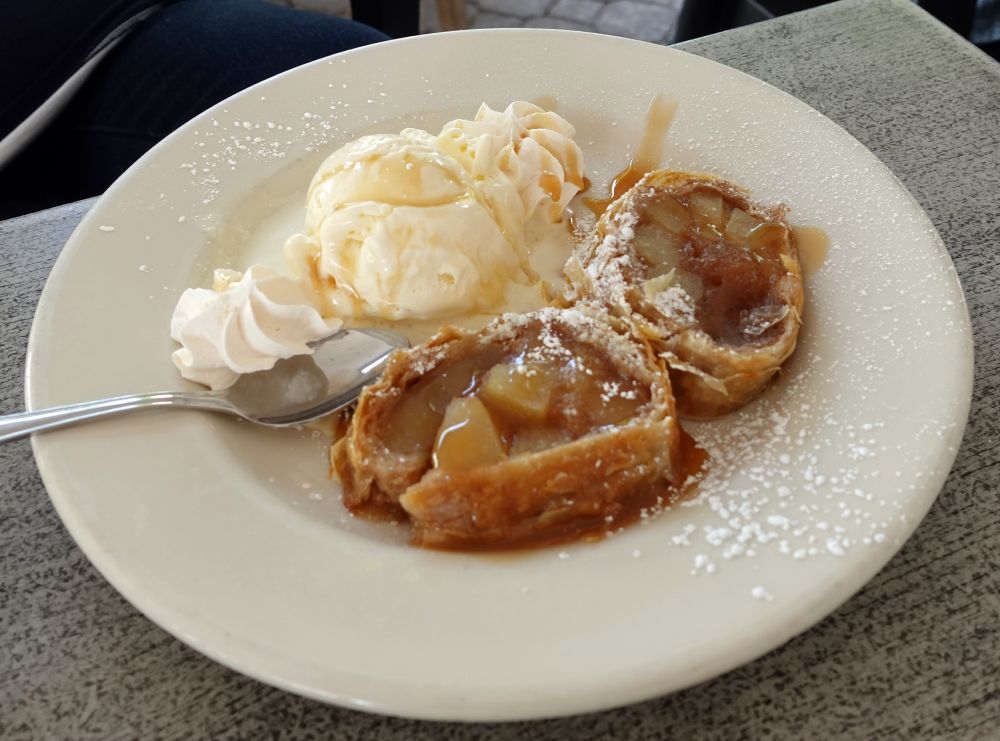 Apple strudel dessert with vanilla ice cream! 