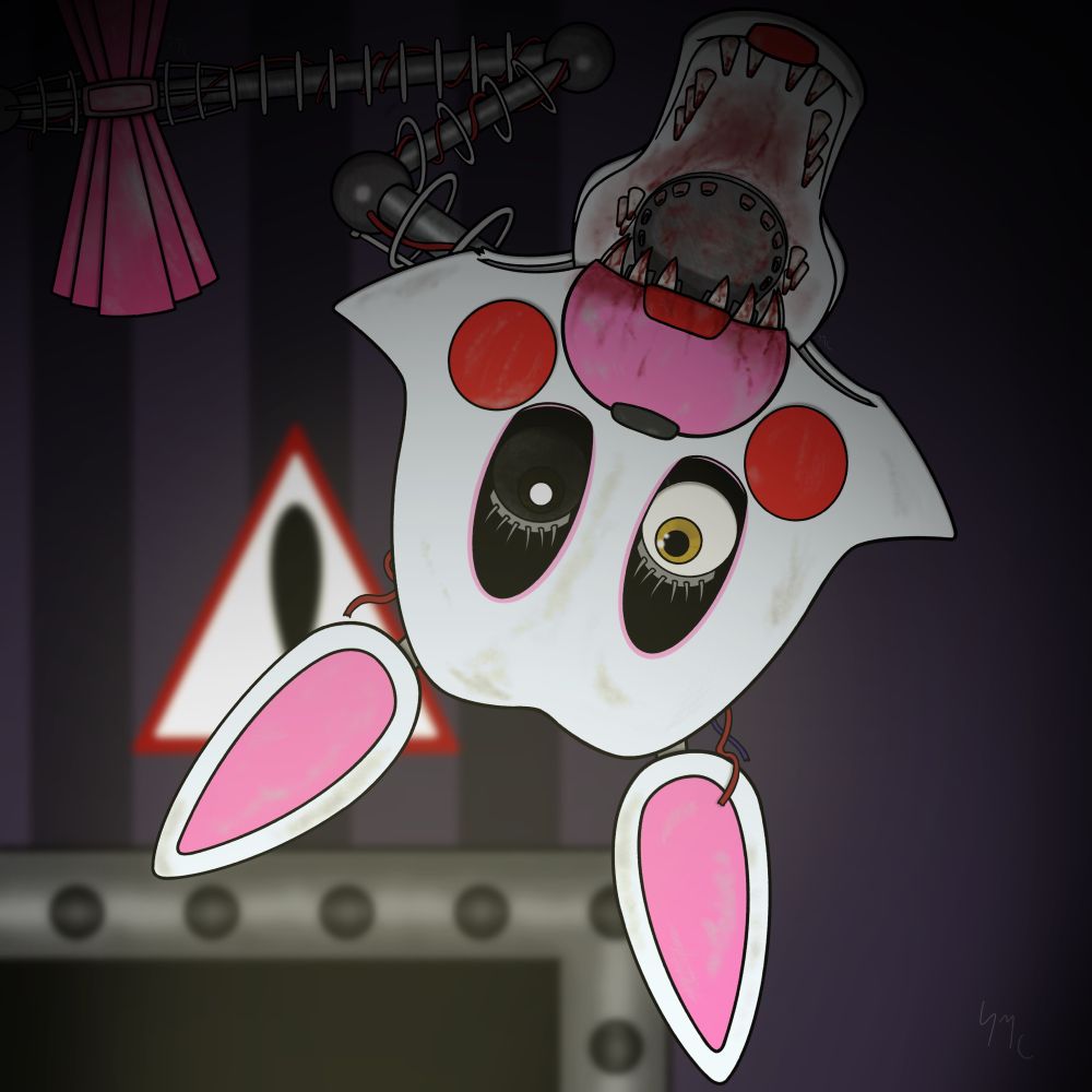 A security guard hears a noise above him, something like radio static in the rafters. Turning his flashlight up,  the man’s light catches the head of the mangle, descending down in a web of metal and wire… he’s clearly not the first it’s found this night.